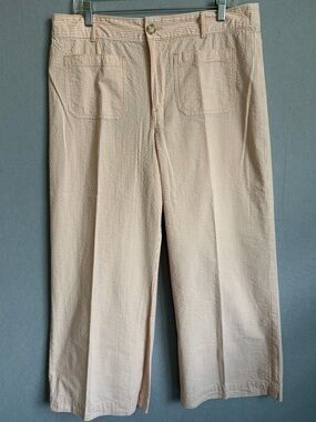 LOFT Palmer Wide Leg Cropped Pale Orange Seersucker Striped Chinos sz 14